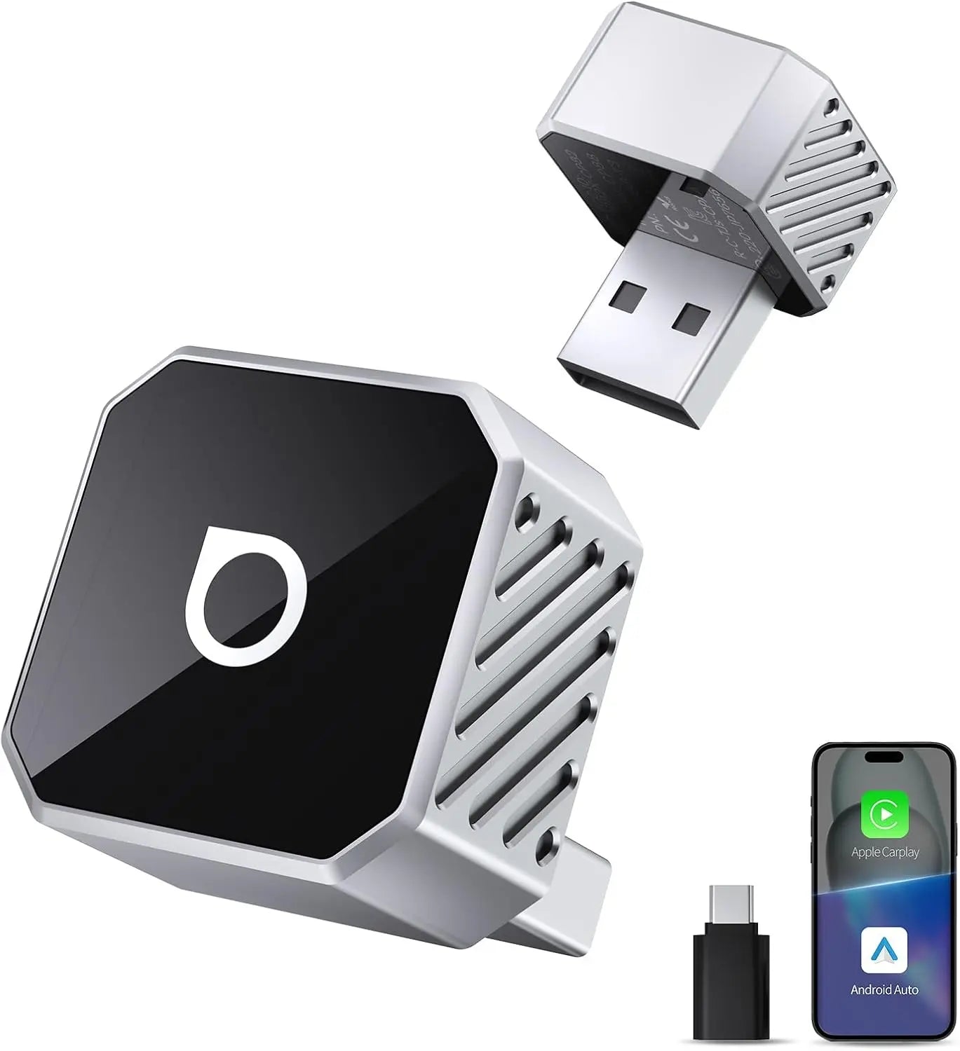 OTTOCAST Mini Pot 2025 2-in-1 Wireless CarPlay & Android Auto 2-in-1 Adapter, Plug & Play, 5GHz WiFi, Auto Connect for iPhone & Android, Fits 98%+ OEM Wired CarPlay Cars