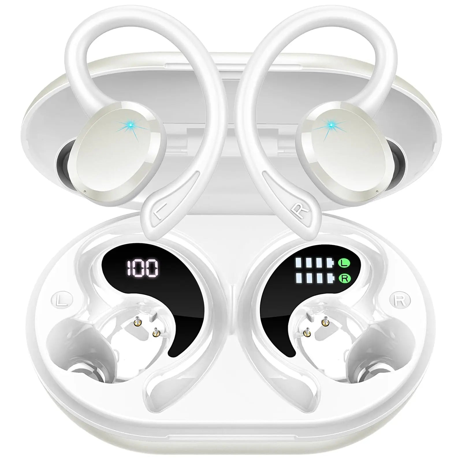 Wireless Earbuds, Bluetooth 5.3 Headphones with 4 ENC Noise Cancelling Mic, 75H Wireless Headphones In Ear Stereo Sound Deep Bass, 2024 Bluetooth Earphones IP7 Waterproof LED Display for Running, Blue