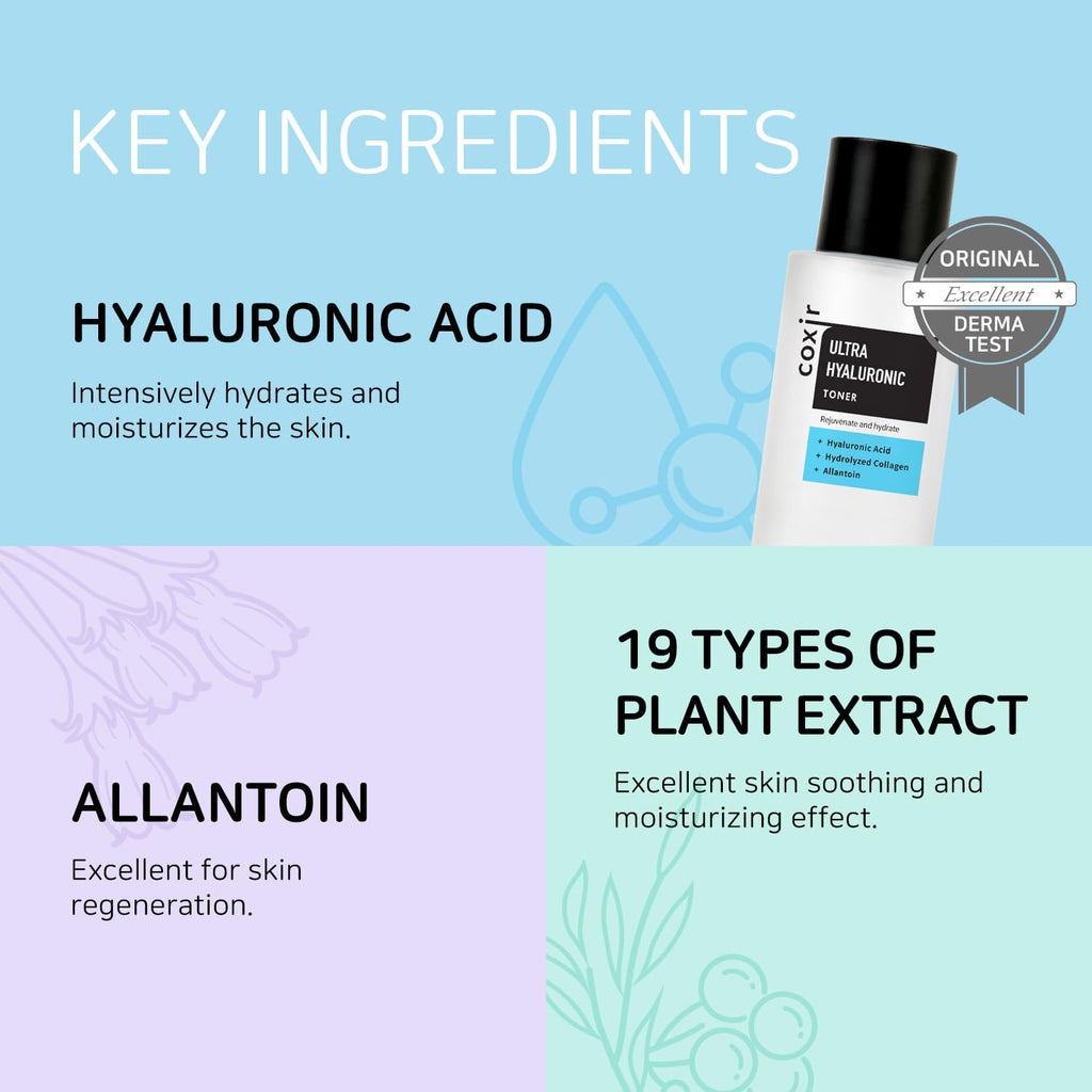 coxir Ultra HYALURONIC Acid Toner | HYDRATION-14-Complex| Hydrating, Smoothing, Calming, Moisturizing, Paraben Free, Cruelty Free, Korean Skin Care [150ml/5.07 fl.oz.]