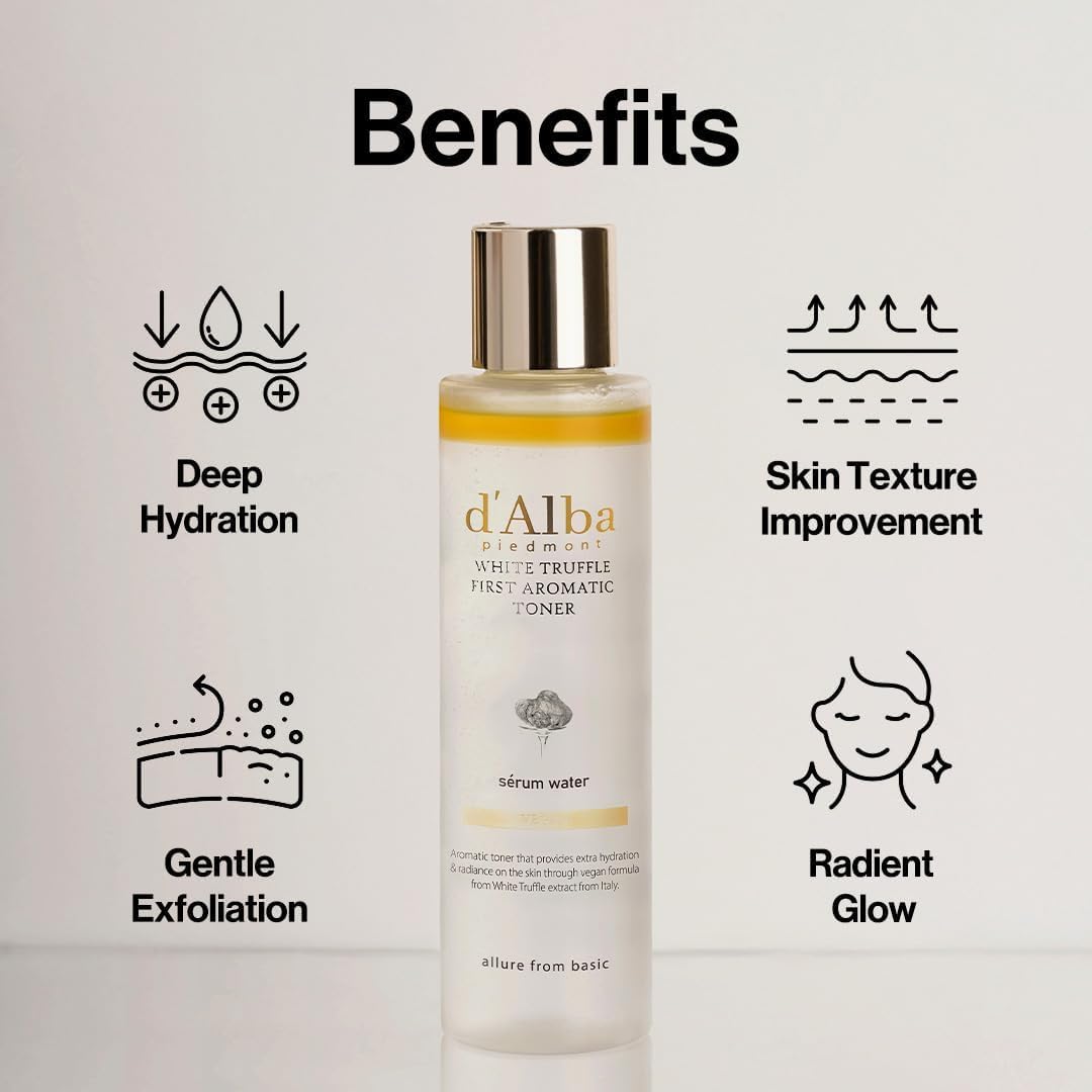 d'Alba Piedmont Italian White Truffle First Aromatic Toner, Vegan Skincare, Gentle Hydrating Toner with White Truffles, Weakly Acidic, Skin Texture Enhancement, Surfactant Free