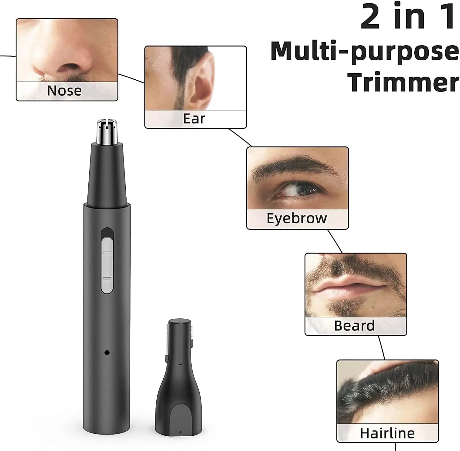 2025 Rechargeable Nose & Ear Hair Trimmer, 5 in 1 Rechargeable USB Trimmer for Men & Women, Facial & Eyebrow Hair Removal Tool, Powerful Motor, Painless, Easy to Clean, IPX7 Waterproof (Black)