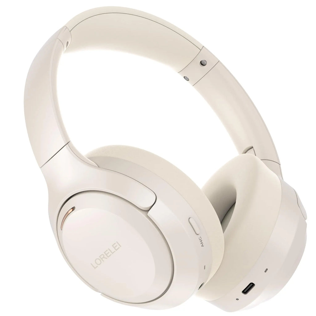 LORELEI QC60 Hybrid Active Noise Cancenlling Headphones,Wireless Over Ear Bluetooth Headsets with Microphone, 60H Playtime Foldable Lightweight, Deep Bass, Memory Earmuffs, for Travel Home Office