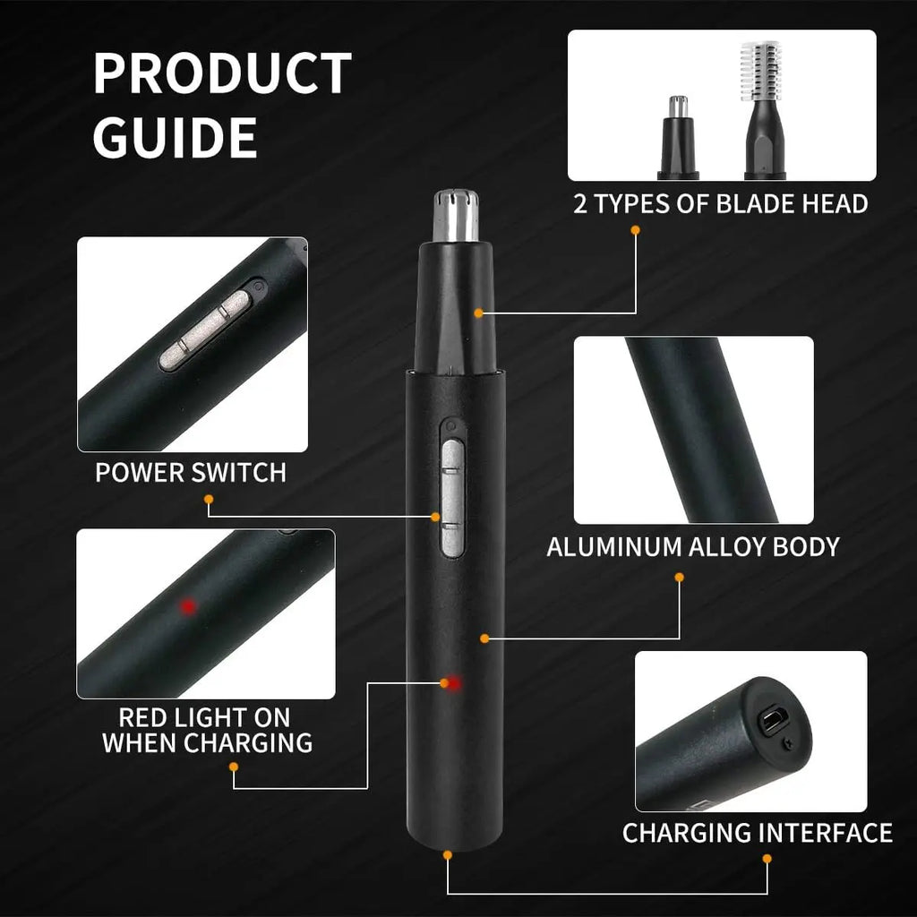 2025 Rechargeable Nose & Ear Hair Trimmer, 5 in 1 Rechargeable USB Trimmer for Men & Women, Facial & Eyebrow Hair Removal Tool, Powerful Motor, Painless, Easy to Clean, IPX7 Waterproof