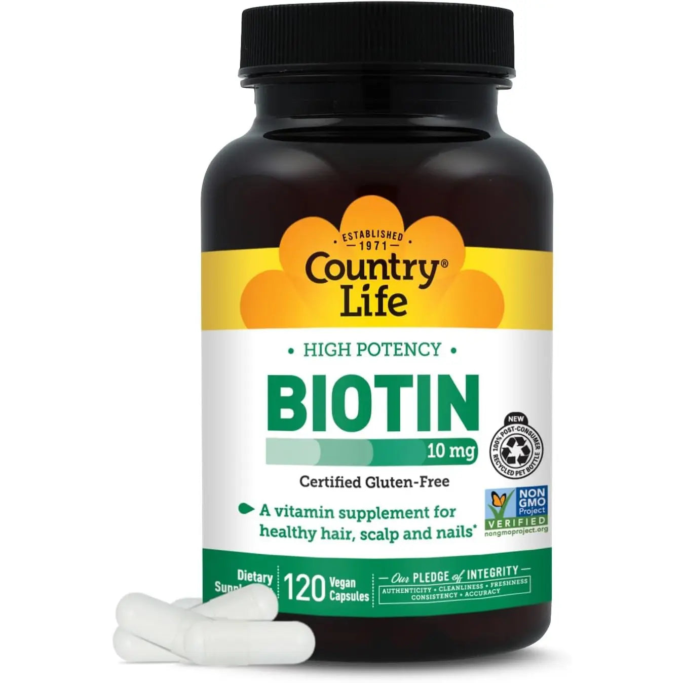 Country Life High-Potency Biotin 10mg - Vegan & Gluten-Free Biotin Supplement for Skin & Nails, Energy Metabolism - Biotin 10000mcg Capsules