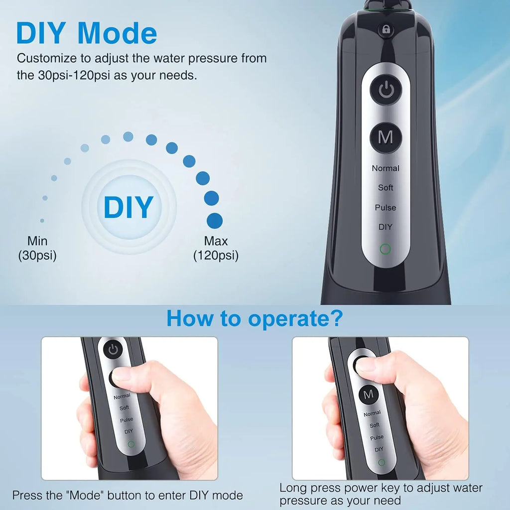 INSMART Cordless Water Flosser Teeth Cleaner, INSMART Professional 300ML Tank DIY Mode USB Rechargable Dental Oral Irrigator for Home and Travel, IPX7 Waterproof 3 Modes Water Flosser for Oral Care
