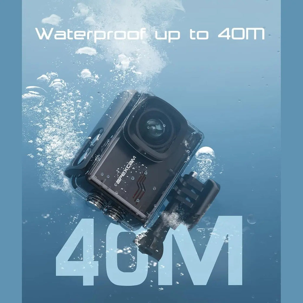 Apexcam M80 underwater waterproof sports camera rated to 40 meters depth