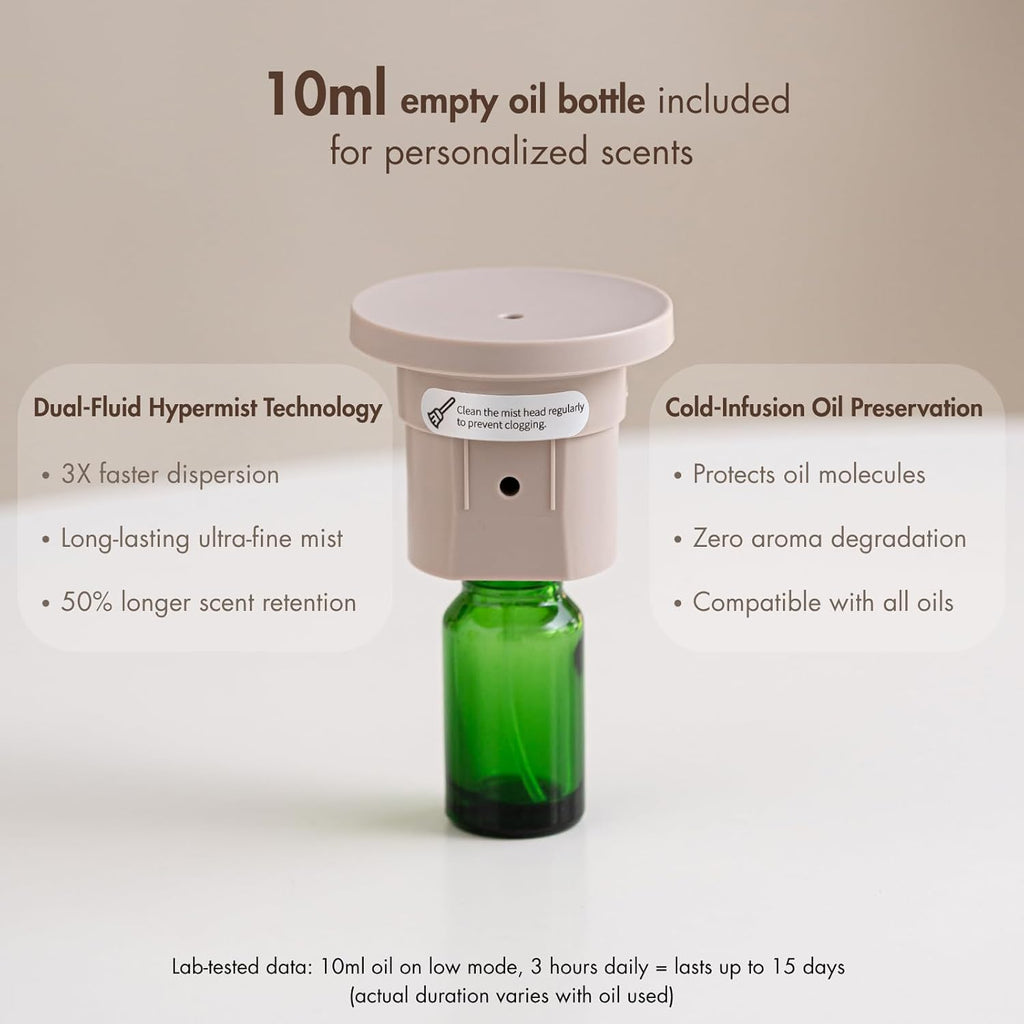 ZMARKRAFT® Waterless Essential Oil Diffuser w Solid Wood Cover 2 Timers 3 Mist Modes, Auto-Off Quiet Dual Fluid Aroma Diffuser, Portable Waterless Scent Diffuser w Lights, Room Decor Aromatherapy Gift