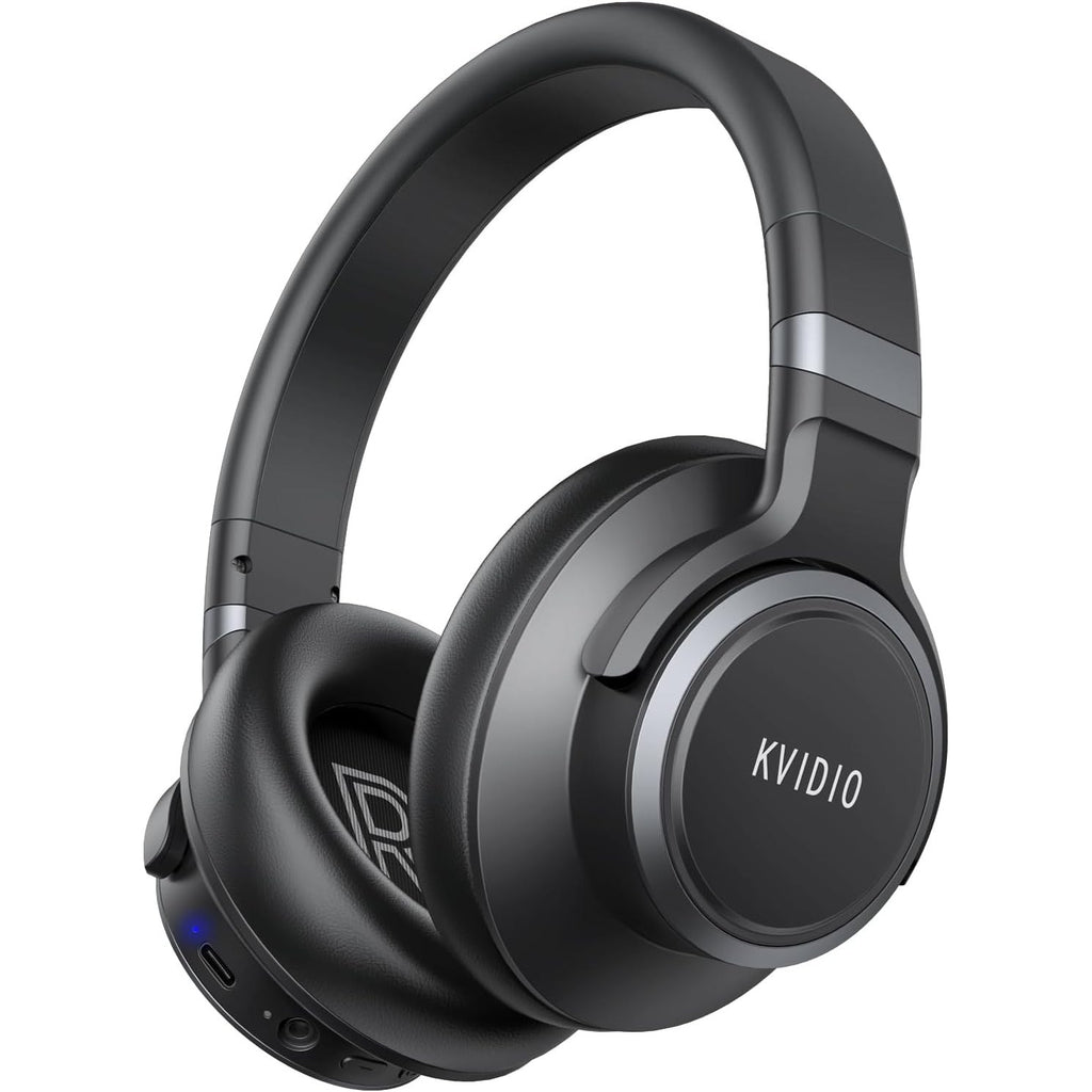 KVIDIO Active Noise Cancelling Headphones, 65 Hours Playtime Bluetooth Headphones with Microphone, Transparency Mode, Deep Bass and Hi-Fi Stereo Sound (Black)