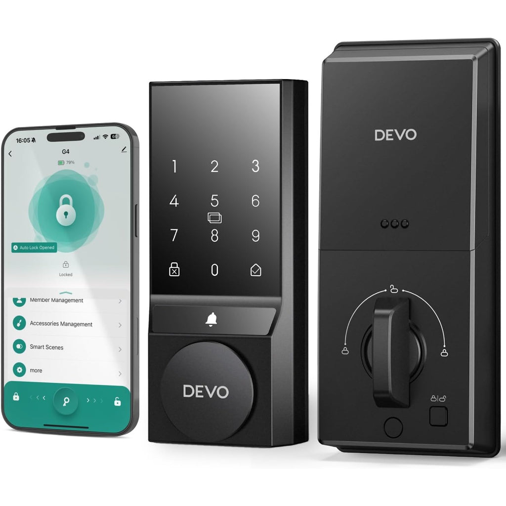 Devo G4 Smart Locks for Front Door, Keyless Entry Door Lock, Deadbolt Smart Lock, App Control, Built-in Bluetooth, Touchscreen Keypad, 8 Months Battery, IP54 Waterproof, Auto Lock, Easy Installation