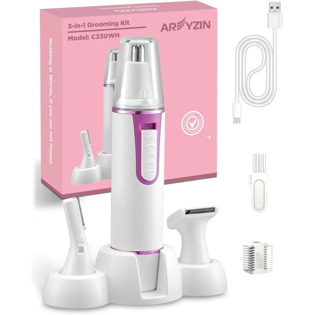 AREYZIN Painless Nose Hair Trimmer for Women 2024 Upgrade Nose Trimmer Ladies Nose Hair Trimmer Dual Edge Blades with IPX7 Waterproof,Powerful Motor,Easy Cleansing,White