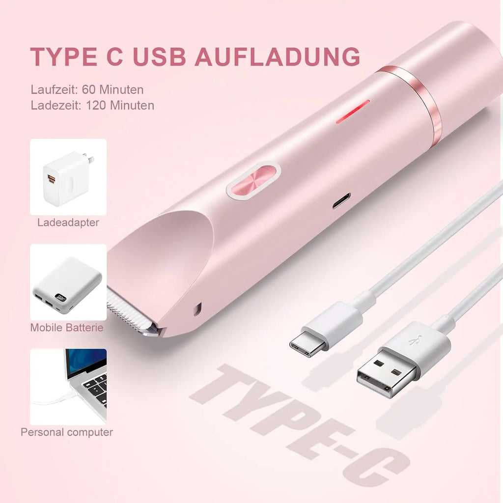 Intimate Shaver for Women, 2-in-1 Dual Head Shaver with USB-C Charging, Women's Shaver Electric for Face, Legs and Arms, Women's Razor with Waterproof Trimmer Head, Easy to Clean