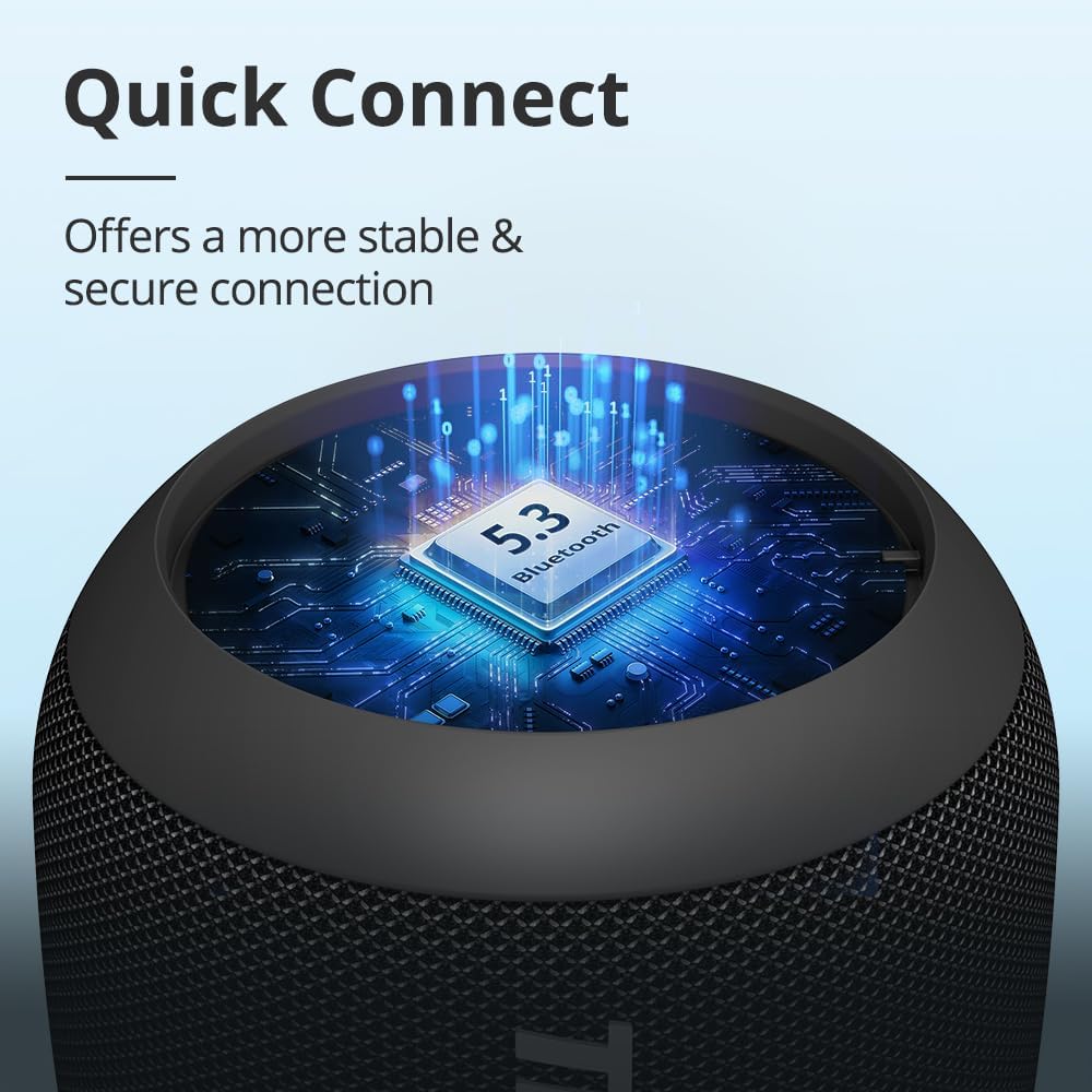 Tronsmart Bluetooth Speaker T7 Mini 15W, Portable Wireless Speaker with LED Lights Stereo Sound IPX7, AUX, Micro SD, TF Card