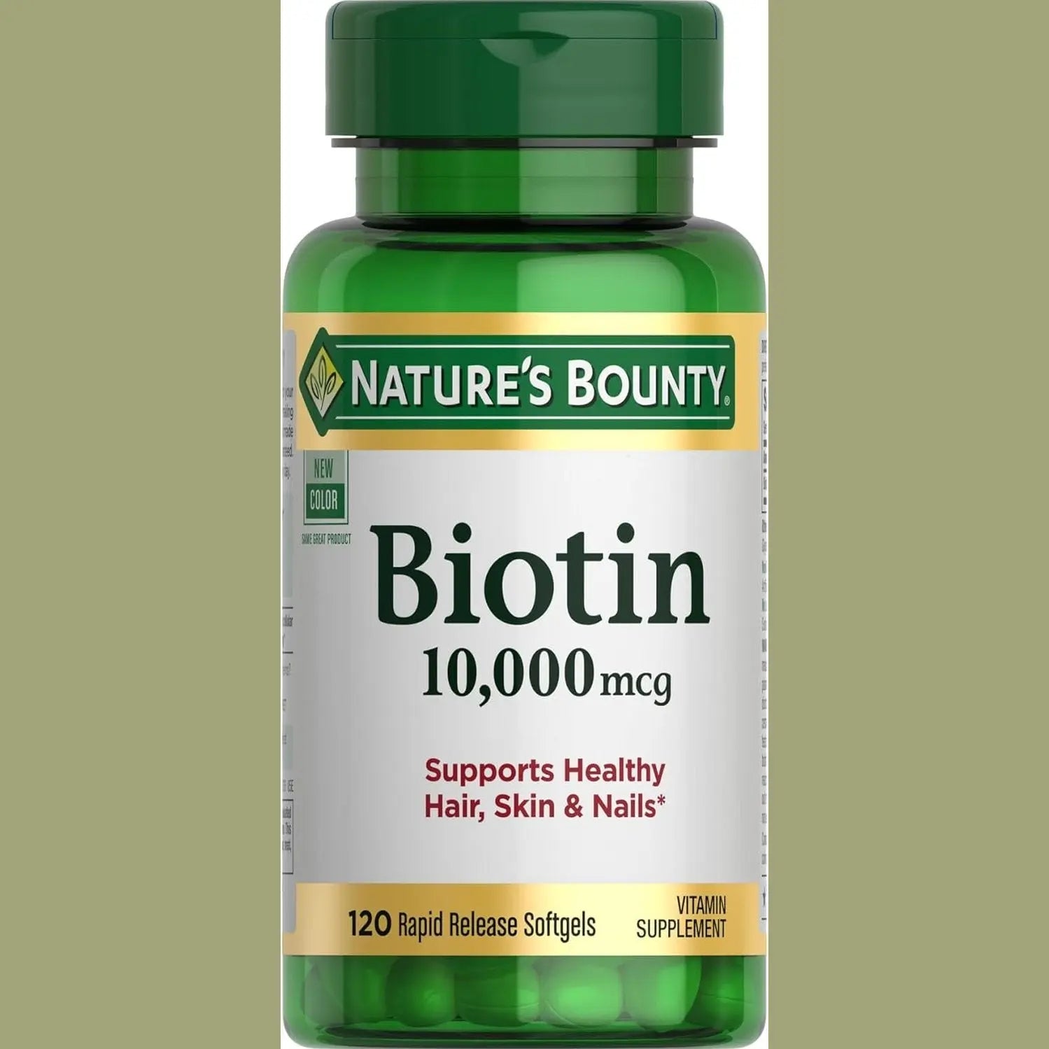 Nature's Bounty Biotin Hair Skin and Nails Vitamins, Supports Healthy Hair, Skin and Nails, 10,000 mcg, 120 Softgels (Pack of 1)