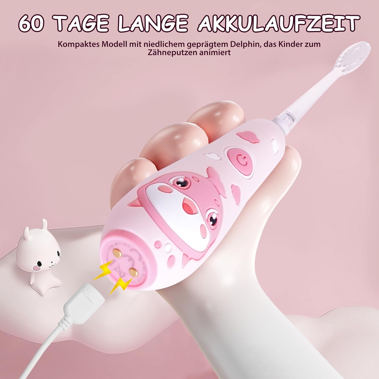 Teeteck SG2139 Electric Toothbrush for Children - Sonic Toothbrush Baby 1-6 Years with Rainbow LED Light, with 2 Brush Heads, Magnetic USB Charging Cable, IPX7 Waterproof, Pink