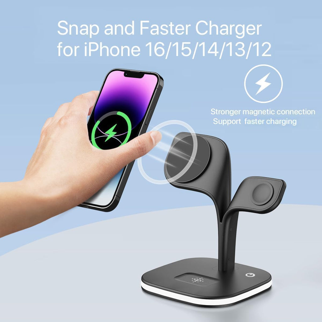 AMROAH 2025 3 in 1 Wireless Charging Station with Fast Charger, Foldable Wireless Charger for Multiple Devices iPhone 16/15/14/13/12 Pro Max Plus Watch 1-9 AirPods Pro Samsung Galaxy (Black)