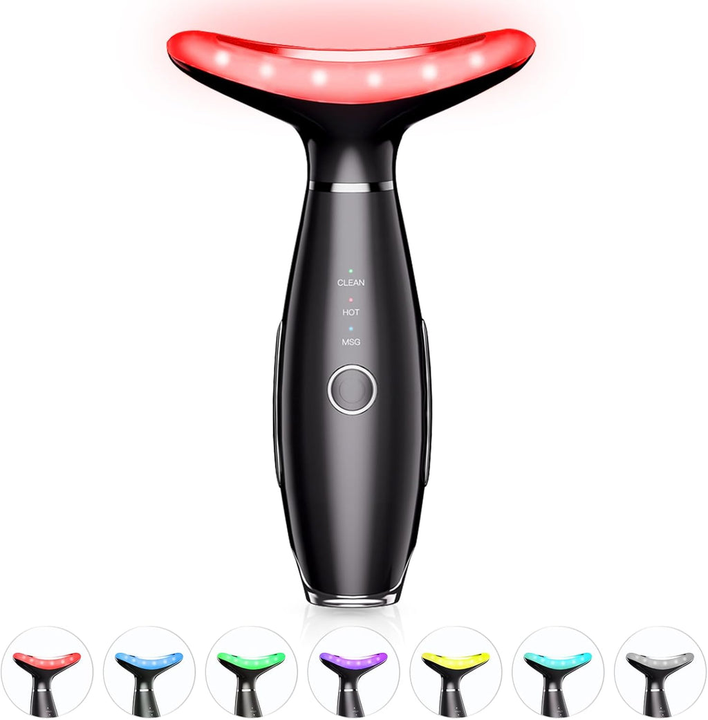 ELISHINE 7 Color Neck Face Massager - Facial Massager Tool for Skin Care at Home, Vibrating Face Massager with Thermals, Black