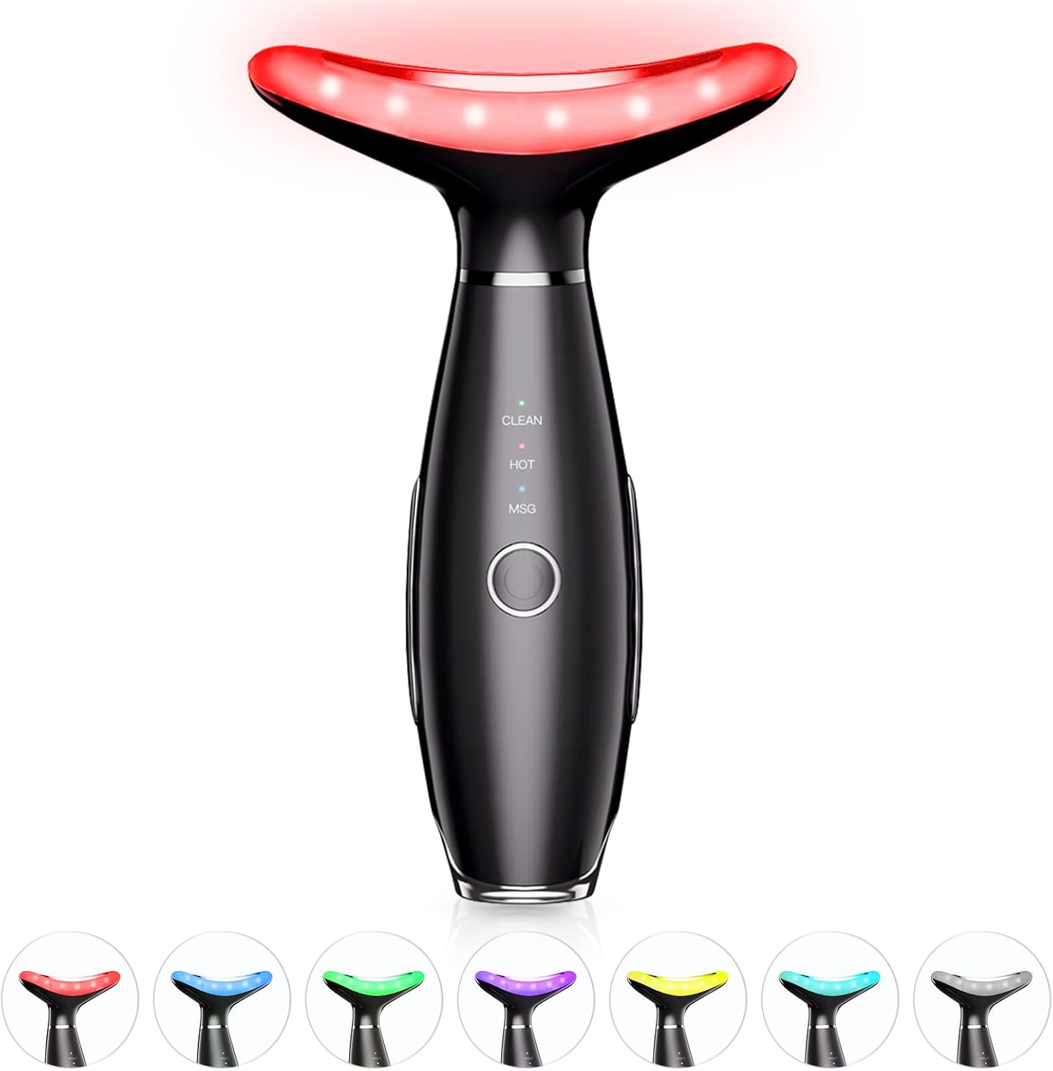 ELISHINE 7 Color Neck Face Massager - Facial Massager Tool for Skin Care at Home, Vibrating Face Massager with Thermals, Black