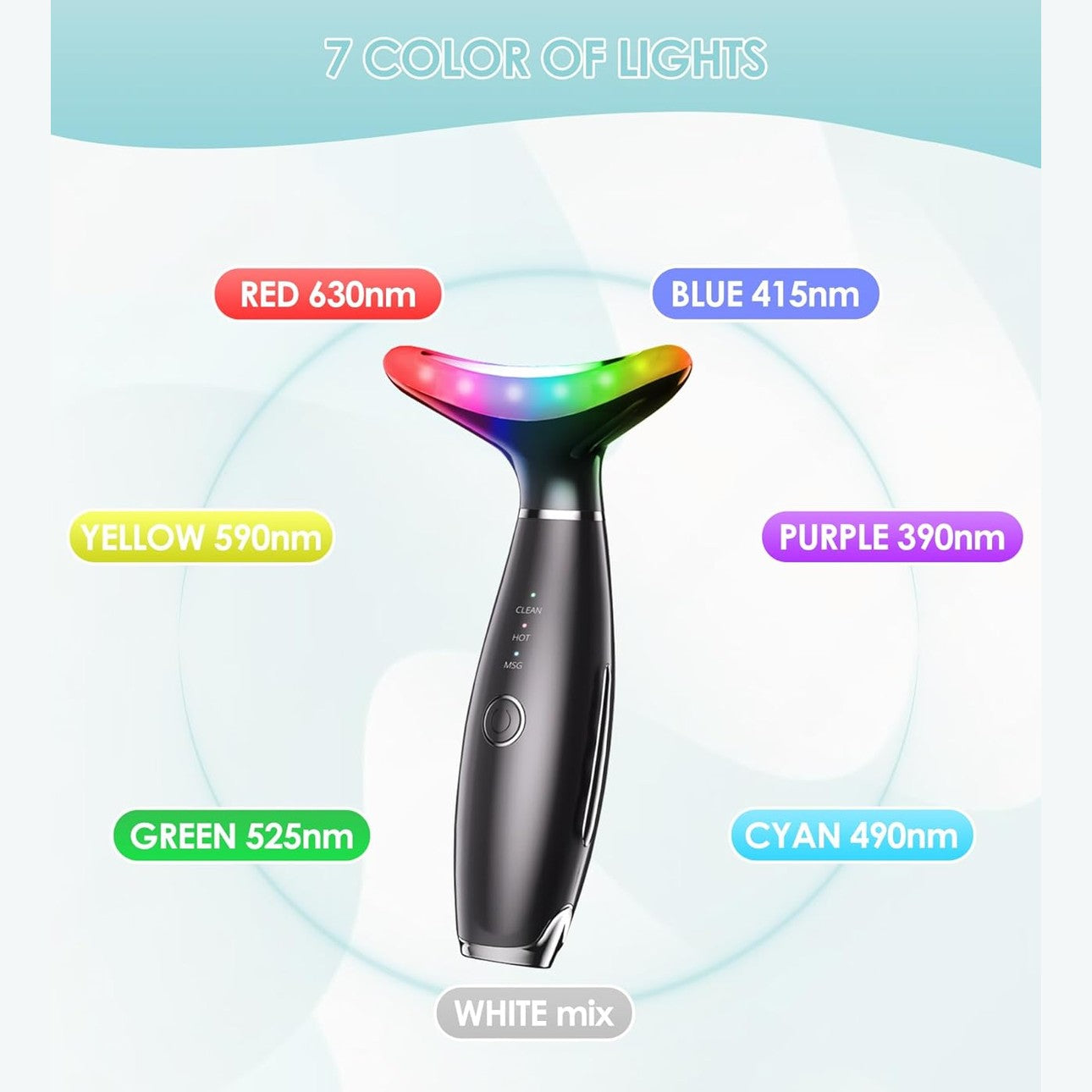 ELISHINE 7 Color Neck Face Massager - Facial Massager Tool for Skin Care at Home, Vibrating Face Massager with Thermals, Black