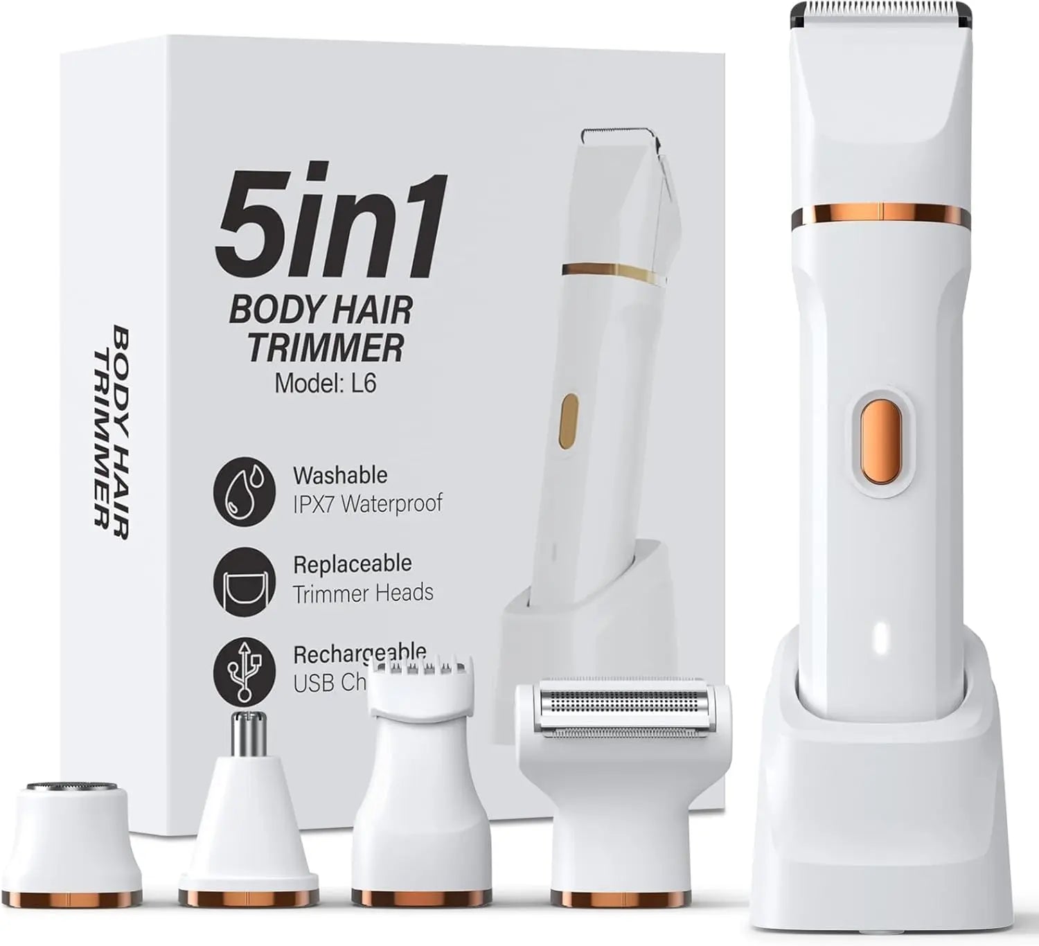 Electric Bikini Trimmer for Women - 4 in 1 Electric Shaver for Women, Waterproof Pubic Hair Trimmer and Facial Hair Remover, Replaceable Razors & Nose Hair Trimmer, Rechargeable Women's Grooming Kit
