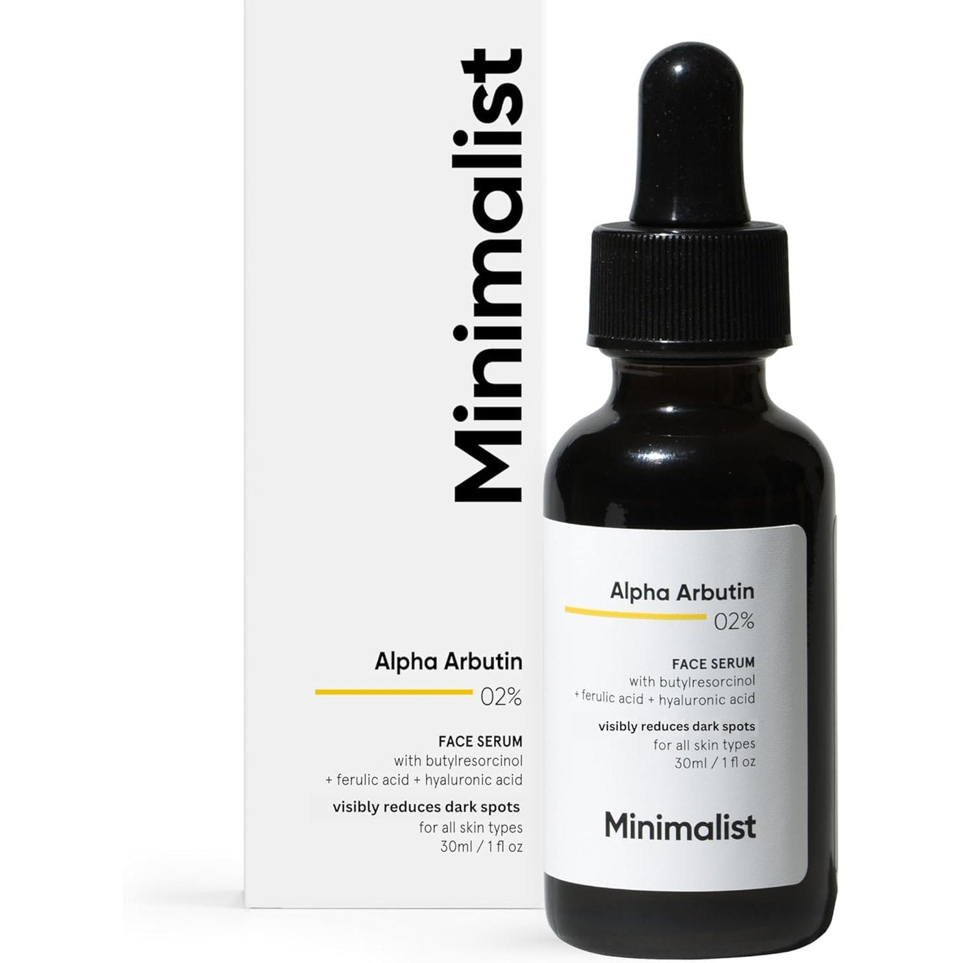 Minimalist Alpha Arbutin 2% for Dark Spots & Sun Tanning | Face Serum with Hyaluronic Acid to Help with Blemishes, Dark Spots, PIH & Uneven Skin Tone | 30ml