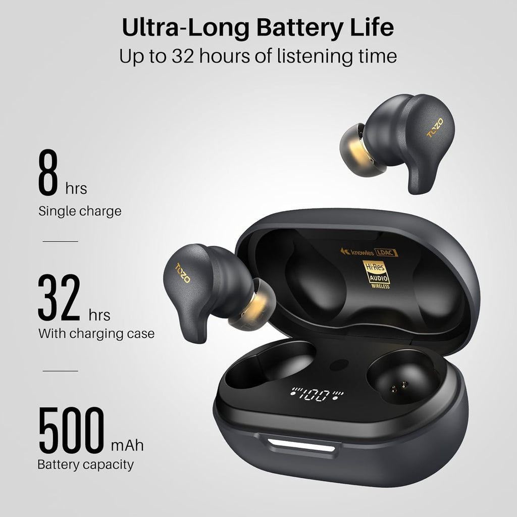 TOZO Golden X1 Wireless Earbuds Bluetooth Headphones Support Ldac Hd Audio-Decoding,Origx Hi-Res Audio Wireless, Active and Environment Noise Cancellation with Smart Touch Headset Black