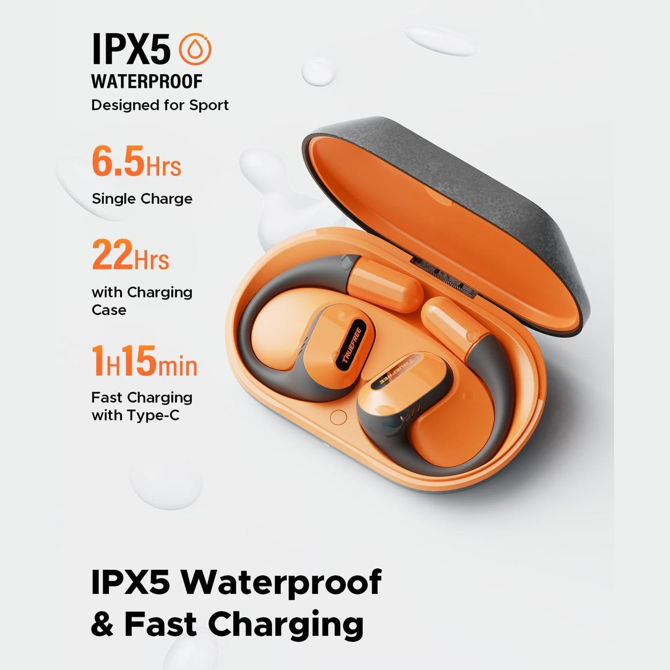 truefree O2 Open Ear Headphones with Directional Acoustics, Ultra-Light Weight, IPX5 Waterproof, 22H Playtime, Multipoint Connection, App Control, Bluetooth 5.3 Wireless Earbuds for Workouts