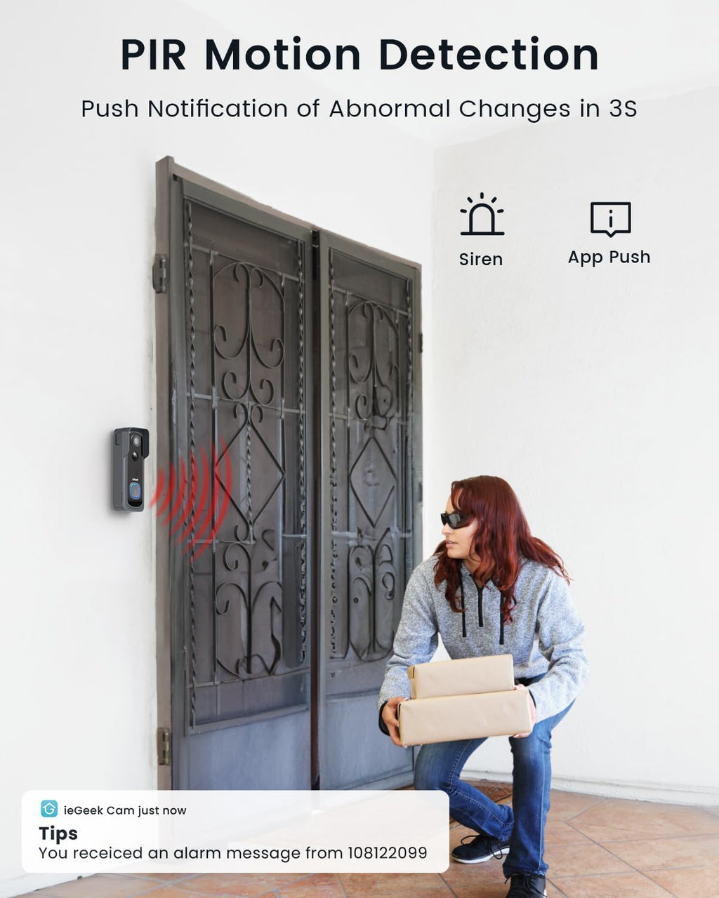 ieGeek Video Doorbell Wireless with Chime - 2K HD Doorbell Camera Grey, Smart Home Security Door Bell Voice Message and Changer, Two-Way Audio, PIR Detection, Easy Installation, Night Vision