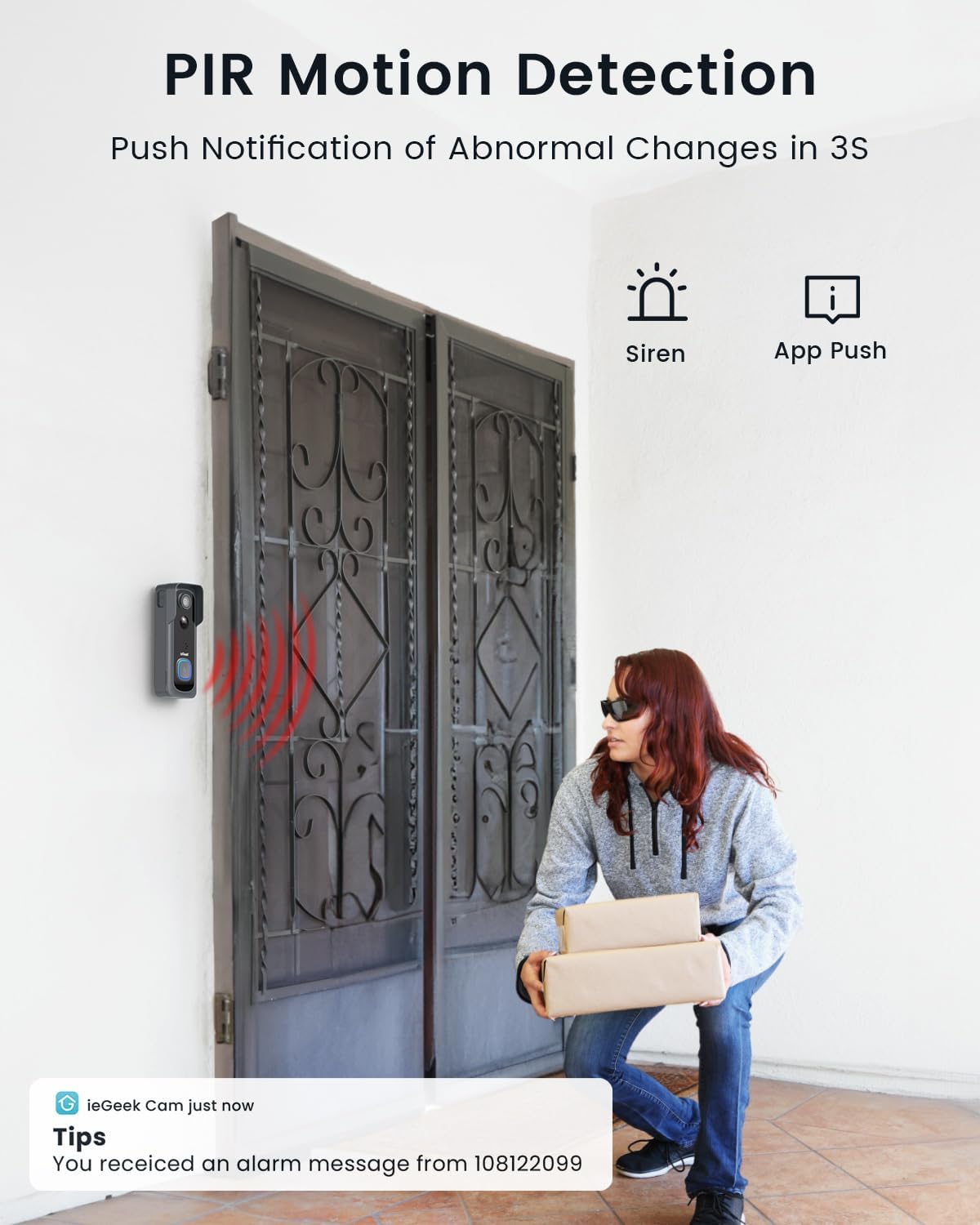 ieGeek Video Doorbell Wireless with Chime - 2K HD Doorbell Camera Grey, Smart Home Security Door Bell Voice Message and Changer, Two-Way Audio, PIR Detection, Easy Installation, Night Vision
