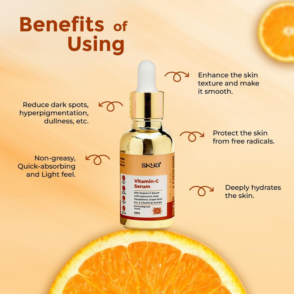 Skya Vitamin C Serum With Vit E, & Ferulic Acid For Glowing Skin | Advanced Brightening Formula With Power of Vit C & E, Ferulic Acid & Fullerenes create a smooth layer, 20 ml