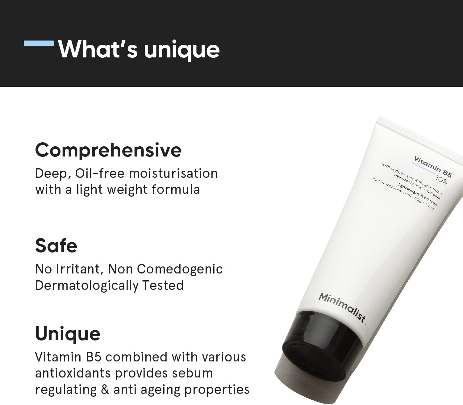 Minimalist 10% Vitamin B5 Gel Face Moisturizer For Oily Skin | Oil-free | Fast Absorbing | Non sticky | Fragrance Free | 50 g