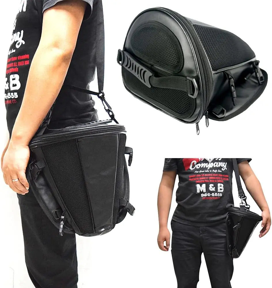 Leather Motorcycle Backseat Tail Bags, Waterproof PU Super Light Tank Bag, Multifunctional Motorbike Rear Seat Storage Saddle Bag Black