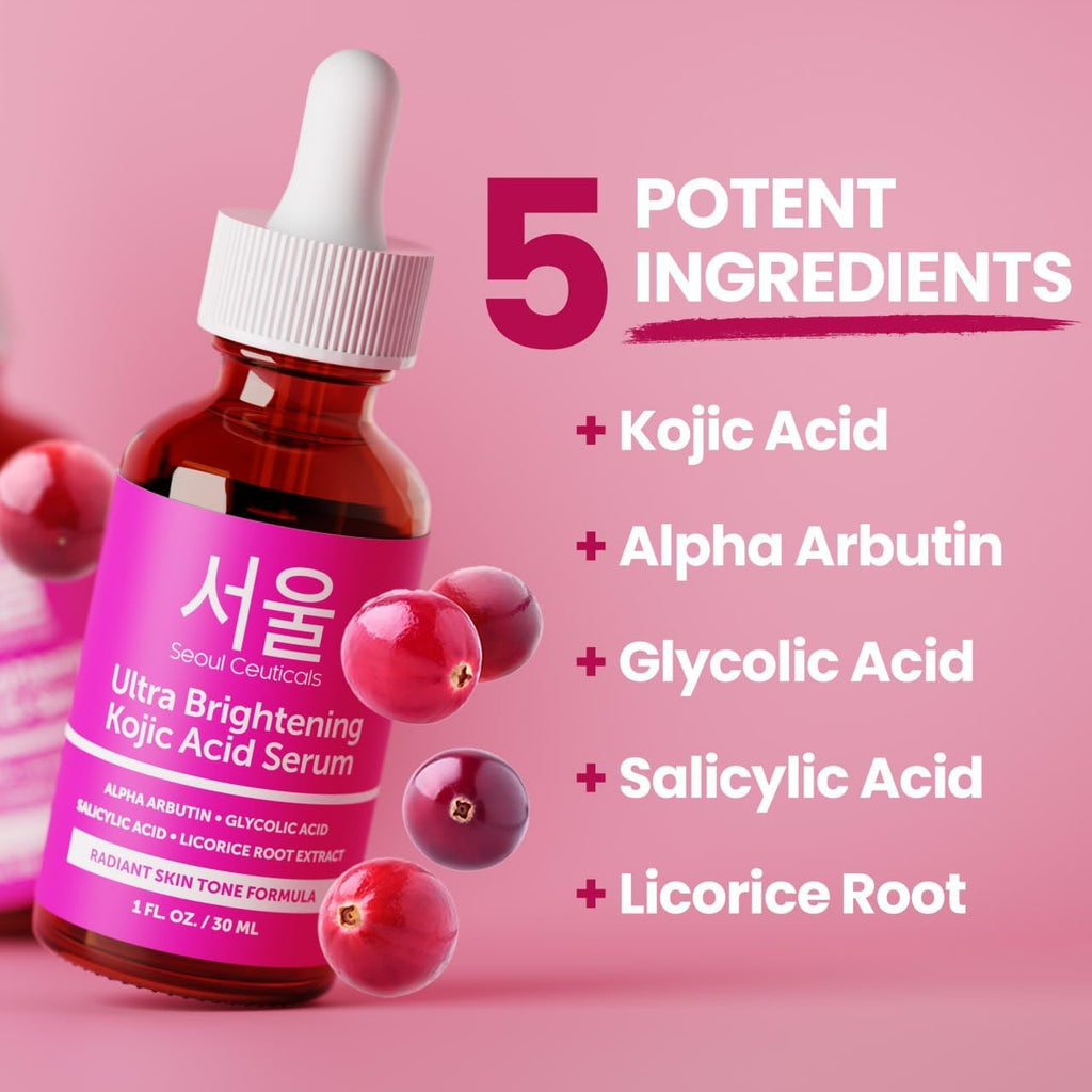 SeoulCeuticals Korean Skin Care Kojic Acid Serum Alpha Arbutin Serum – Dark Spot Remover Corrector Glycolic Acid Serum + Salicylic Acid K Beauty 1oz