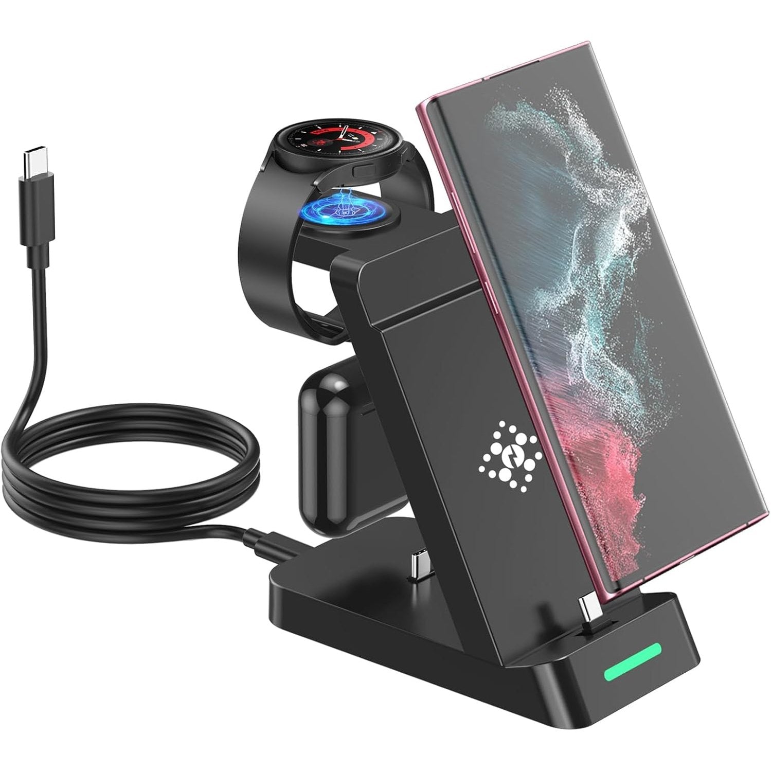 3 in 1 Charging Station for Samsung Watch and Mobile Phone, Wireless Charger for Samsung Galaxy Watch Ultra 7 6 5 Pro 4 3 Active 2 Buds+, Inductive Charging Station Mobile Phone Charger for Samsung