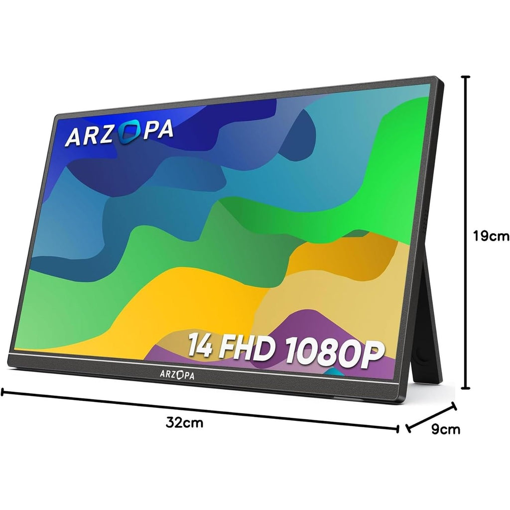 ARZOPA Portable Monitor Kickstand, 14.0" Ultra Slim Portable Laptop Monitor FHD 1080P External Display with Dual Speakers Second Screen for Laptop PC Phone Xbox PS4/5 Switch - A1S