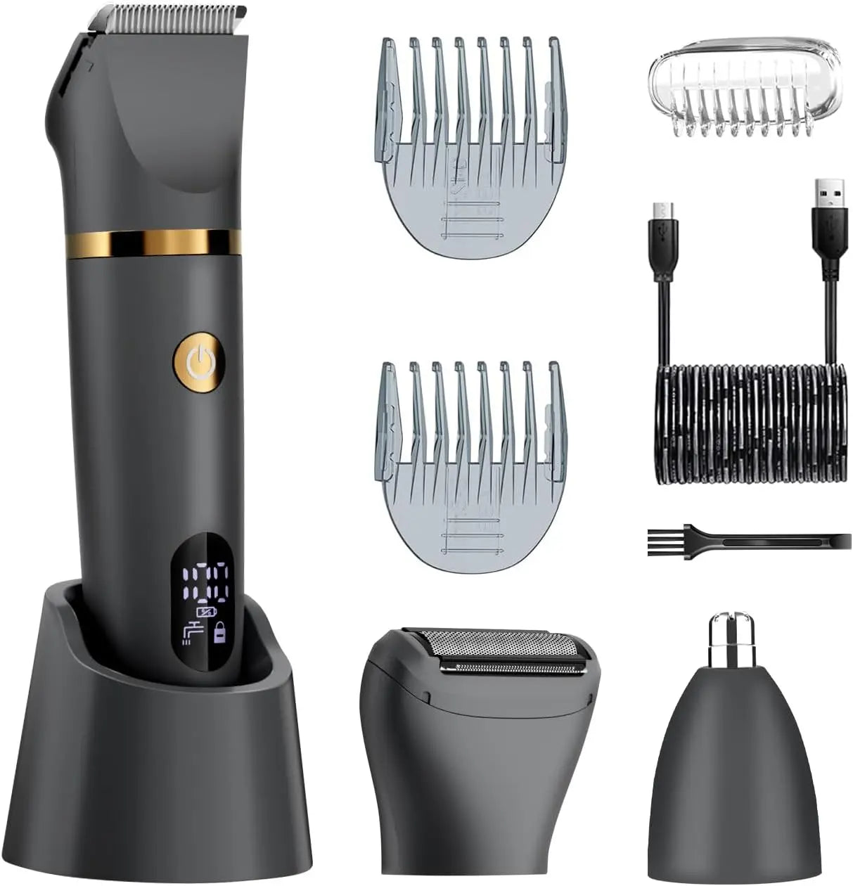 Electric Groin Hair Trim Ball Trimmer for Men Body Shaver Below-The-Waist Groomer Nose Hair Trimmer Waterproof Cordless 3 in 1