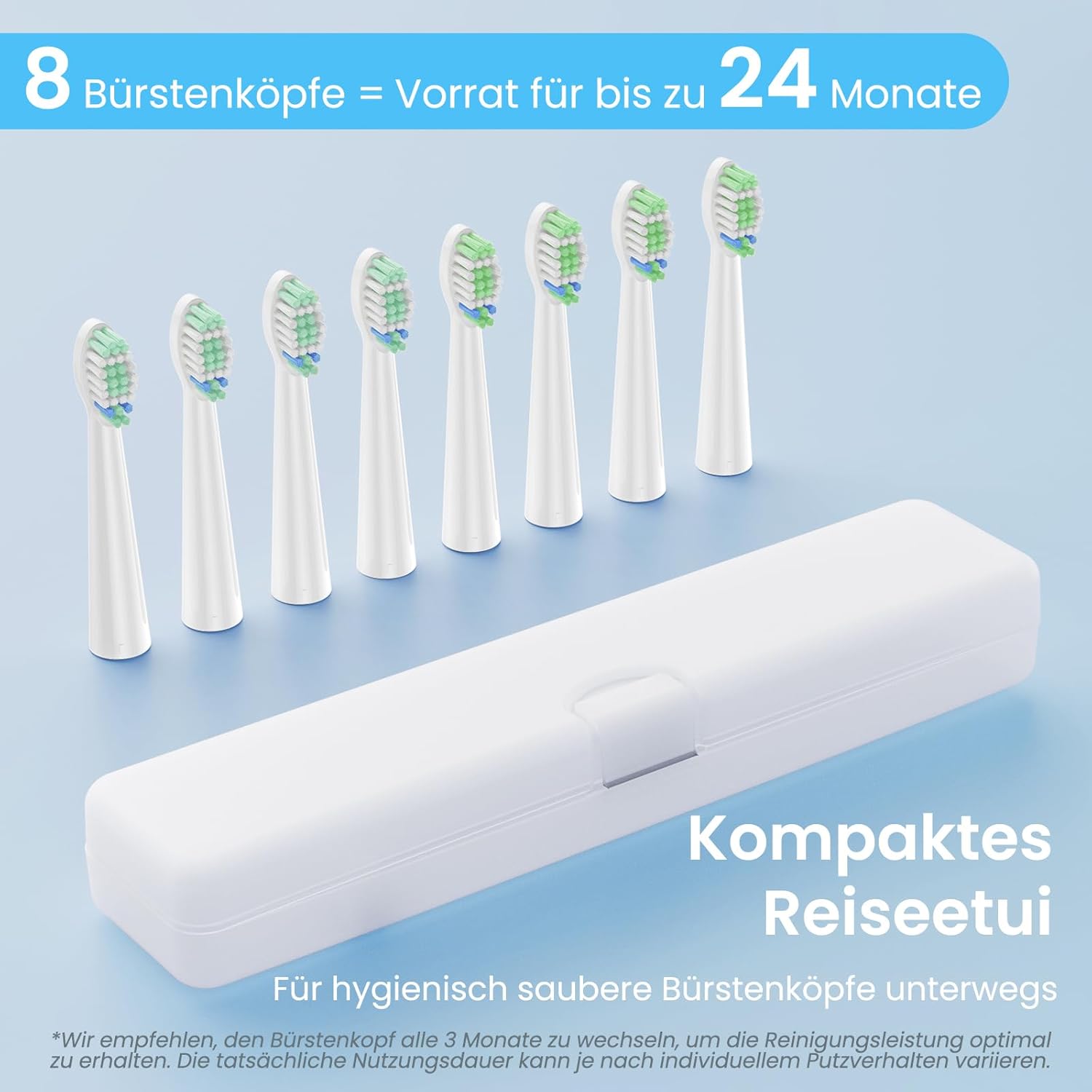 YUNCHI C2 Electric Toothbrush with 40000 VPM, Sonic Toothbrush for Adults and Children, USB-C Charge, 30 Days Battery Life, 5 Cleaning Modes, 2 Minute Timer, 8 Brush Heads, Travel Case, Light Blue and