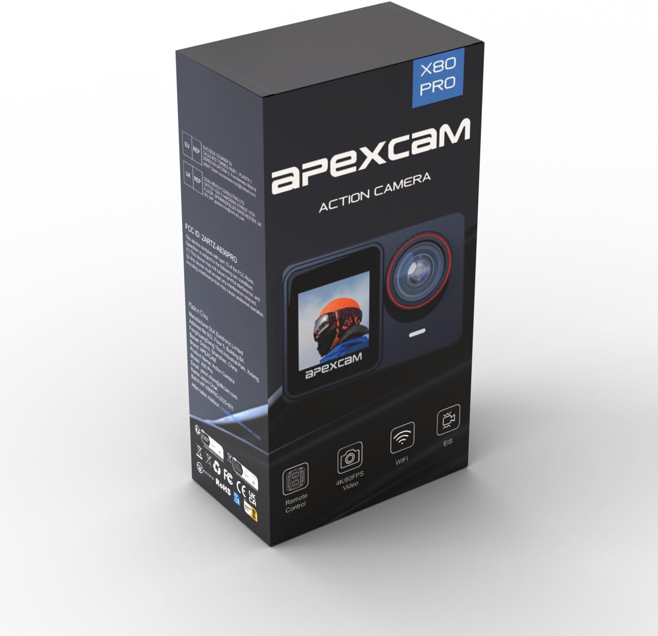 Apexcam X80Pro Double Screen Action Cam 4K60FPS 48MP Ultra HD WiFi Sports Camera Underwater Camera 40 m Waterproof 170° Wide Angle 2.4G Remote Control 2 x 1350 mAh Batteries