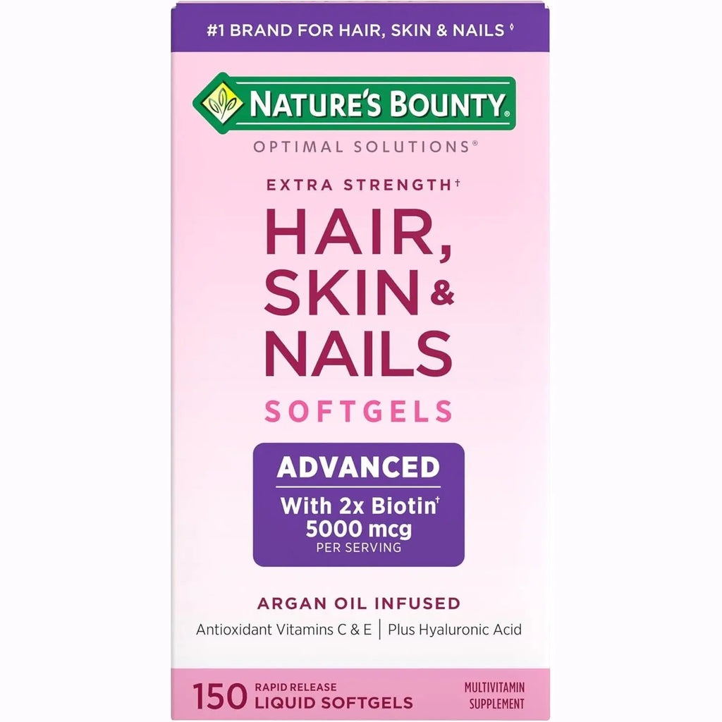 Nature's Bounty Advanced Hair, Skin & Nails, Argan-Infused Vitamin Supplement with Biotin and Hyaluronic Acid, 150 Rapid Release Softgels, 50 Total Servings