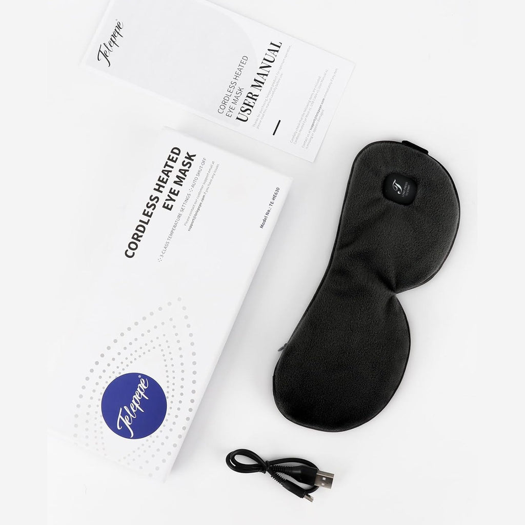 Heated Eye Mask, Heated Eye Mask Cordless, Warm Eye Compress for Blepharitis and Dry Eye, Light Blocking Heat Eye Mask for Men Women 1000mAh Rechargeable Dry Eye Mask (Black)