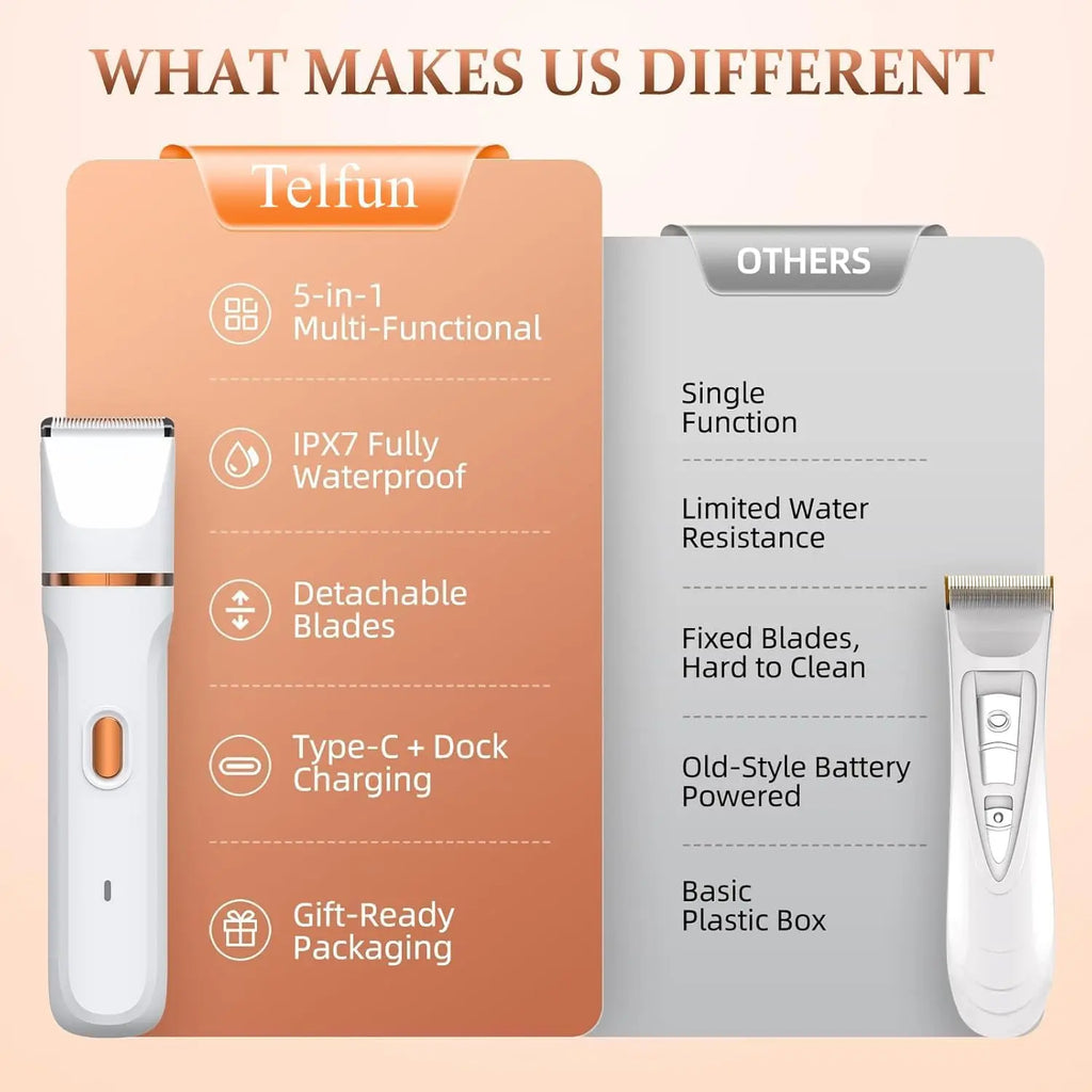 Electric Bikini Trimmer for Women - 4 in 1 Electric Shaver for Women, Waterproof Pubic Hair Trimmer and Facial Hair Remover, Replaceable Razors & Nose Hair Trimmer, Rechargeable Women's Grooming Kit