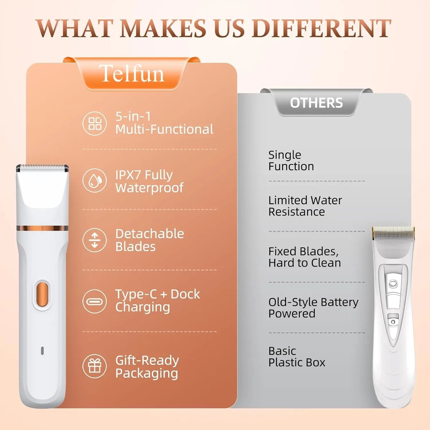 Electric Bikini Trimmer for Women - 4 in 1 Electric Shaver for Women, Waterproof Pubic Hair Trimmer and Facial Hair Remover, Replaceable Razors & Nose Hair Trimmer, Rechargeable Women's Grooming Kit