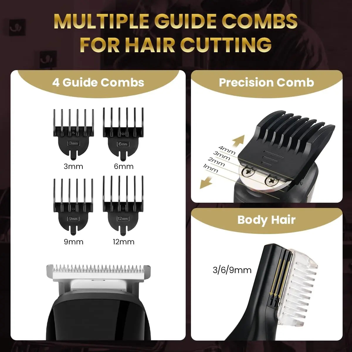 PRITECH red beard trimmer with multiple guide combs for precise hair cutting