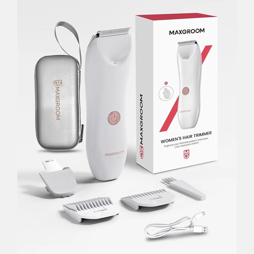 MAXGROOM women's hair trimmer bundle with carrying case, brush, and guide combs