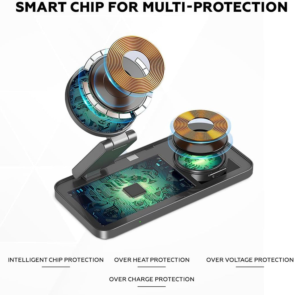 Foldable 3 in 1 Wireless Charging Station for Apple Compatible with Magsafe Charger Stand, Magnetic Wireless Charger Station for iPhone 16 15 14 13 12 Series, Airpods Pro, Apple Watch (White)