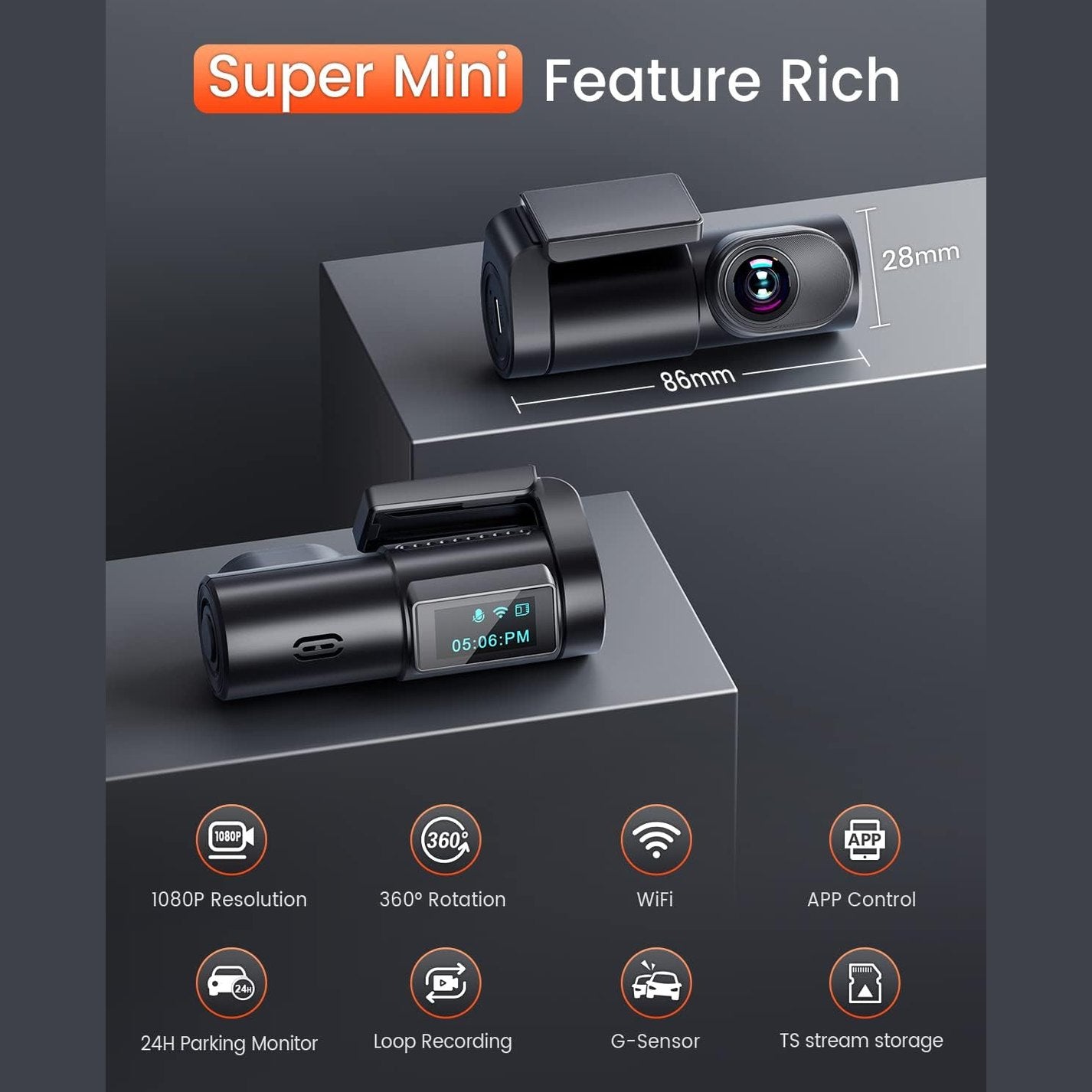 BESTSEE Dash Cam Front, 1080P Mini WiFi DashCam for Cars, Car Camera Dash with 0.96" mini screen Parking Monitor, Super Night Vision, 170° Wide Angle, App Control, G-Sensor, Easy Installation