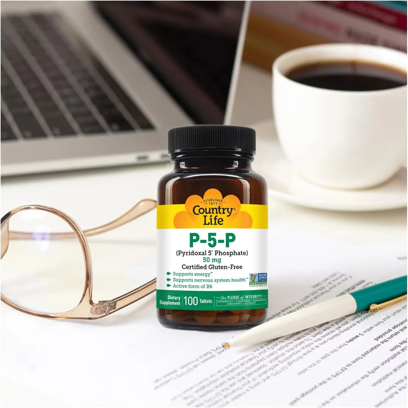 Country Life P-5-P Vitamin B6 – Bioavailable Pyridoxal-5-Phosphate Supplement for Energy, Nervous System Support, and Red Blood Cell Growth – Certified Gluten Free, Vegan, Non-GMO – 100 Capsules