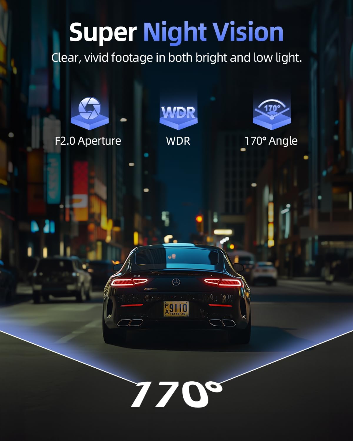 CIEVIE 4K + 1080P Car Front Rear Dash Cam with 64GB SD Card, 5GHz WiFi Dash Cam with 3.8 cm IPS Display, 170° Wide Angle, G-Sensor, WDR Night Vision, Loop Recording, App Control, Supports 256 GB Max