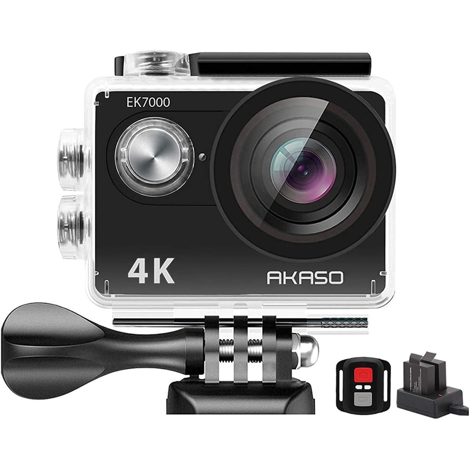 AKASO EK7000 4K30FPS Action Camera - 20MP Ultra HD Underwater Camera 170 Degree Wide Angle 98FT Waterproof Camera with Accessory Kit - Black