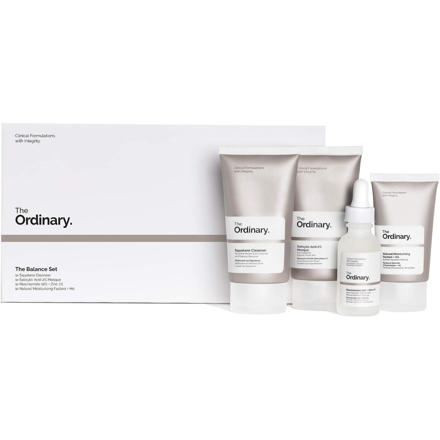 The Ordinary The Balance Set – Beauty Set, Skincare Set, Gift Set with Squalane Cleanser, Salicylic Acid 2% Masque, Niacinamide 10% and Zinc 1% and Natural Moisturizing Factors and HA (4 Piece Set)