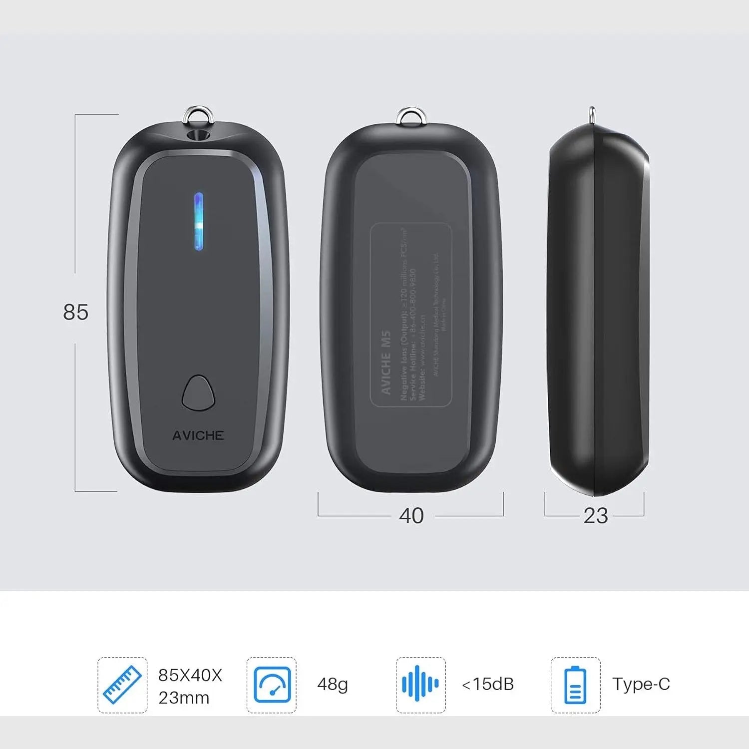 AVICHE M5 Necklace Wearable Mini Personal with USB Negative Ion Generator | Black